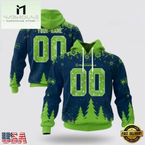 Custom Name And Number NFL Seattle Seahawks Christmas Spirit All Over Print Hoodie Shirt