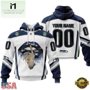 Custom Name And Number NFL Seattle Seahawks Lips All Over Print Hoodie
