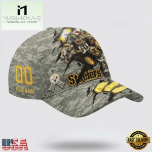 Custom Name And Number NFL Steelers Camo Mascot Classic Baseball Cap