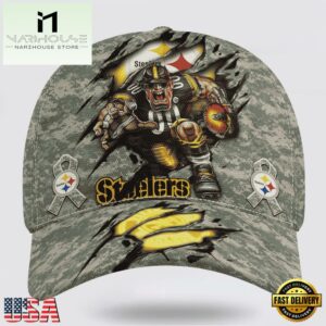 Custom Name And Number NFL Steelers Camo Mascot Classic Baseball Cap