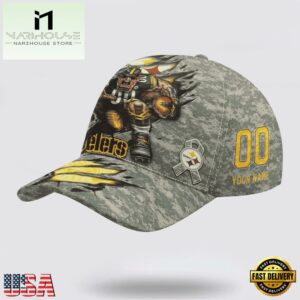 Custom Name And Number NFL Steelers Camo Mascot Classic Baseball Cap