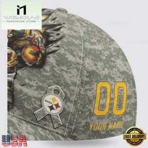 Custom Name And Number NFL Steelers Camo Mascot Classic Baseball Cap