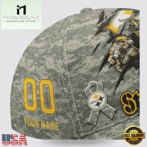 Custom Name And Number NFL Steelers Camo Mascot Classic Baseball Cap
