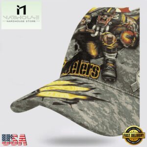 Custom Name And Number NFL Steelers Camo Mascot Classic Baseball Cap
