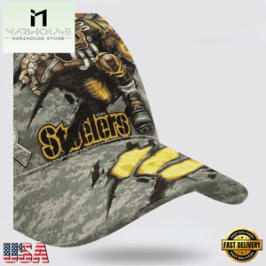 Custom Name And Number NFL Steelers Camo Mascot Classic Baseball Cap