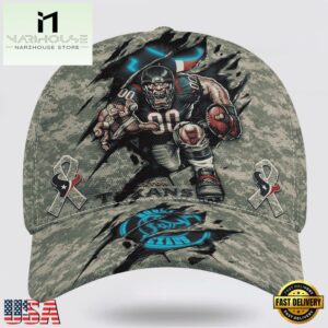 Custom Name And Number NFL Texans Camo Mascot Classic Baseball Cap