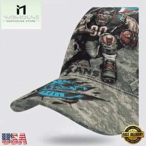 Custom Name And Number NFL Texans Camo Mascot Classic Baseball Cap