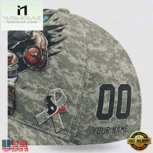 Custom Name And Number NFL Texans Camo Mascot Classic Baseball Cap