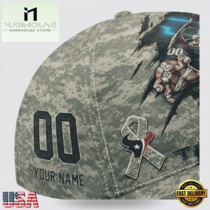 Custom Name And Number NFL Texans Camo Mascot Classic Baseball Cap