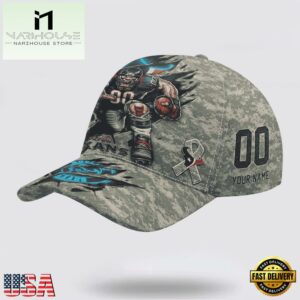 Custom Name And Number NFL Texans Camo Mascot Classic Baseball Cap