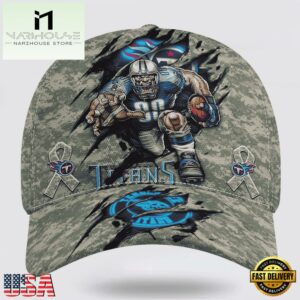 Custom Name And Number NFL Titans Camo Mascot Classic Baseball Cap