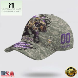 Custom Name And Number NFL Vikings Camo Mascot Classic Baseball Cap