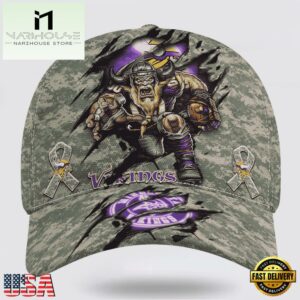 Custom Name And Number NFL Vikings Camo Mascot Classic Baseball Cap
