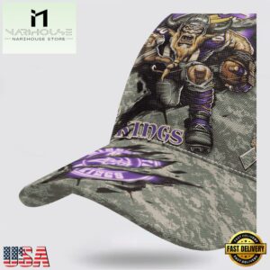 Custom Name And Number NFL Vikings Camo Mascot Classic Baseball Cap
