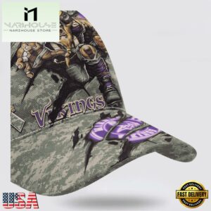 Custom Name And Number NFL Vikings Camo Mascot Classic Baseball Cap