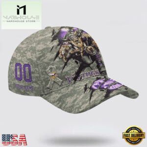 Custom Name And Number NFL Vikings Camo Mascot Classic Baseball Cap