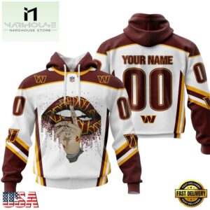 Custom Name And Number NFL Washington Commanders Lips All Over Print Hoodie