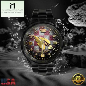 Custom Name Arizona Cardinals NFL 3D Men Black Stainless Steel Watch Gift For Fans