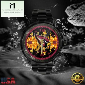 Custom Name Arizona Cardinals NFL 3D Men Black Stainless Steel Watch Gift For Fans