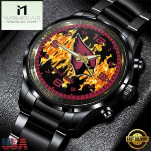 Custom Name Arizona Cardinals NFL 3D Men Black Stainless Steel Watch Gift For Fans