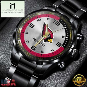 Custom Name Arizona Cardinals NFL Black Stainless Steel Watch Gifts For Fans