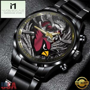 Custom Name Arizona Cardinals NFL Men Black Stainless Steel Watch Gift For Fans