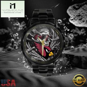 Custom Name Arizona Cardinals NFL Men Black Stainless Steel Watch Gift For Fans