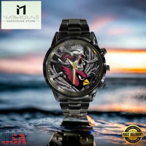 Custom Name Arizona Cardinals NFL Men Black Stainless Steel Watch Gift For Fans