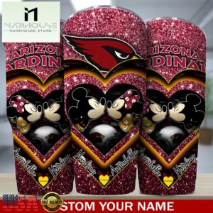Custom Name Arizona Cardinals NFL Mickey Minnie Couple Valentine Day Tumbler