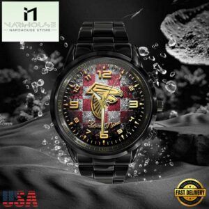Custom Name Atlanta Falcons NFL 3D Men Black Stainless Steel Watch Gift For Fans