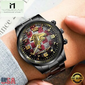 Custom Name Atlanta Falcons NFL 3D Men Black Stainless Steel Watch Gift For Fans