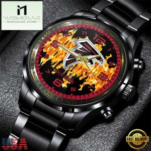 Custom Name Atlanta Falcons NFL 3D Men Black Stainless Steel Watch Gift For Fans