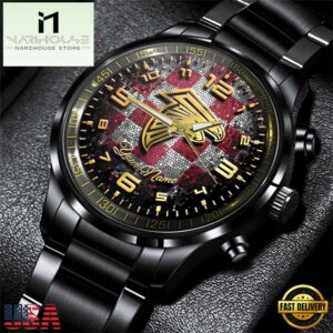 Custom Name Atlanta Falcons NFL 3D Men Black Stainless Steel Watch Gift For Fans