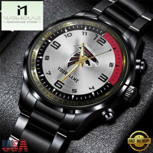 Custom Name Atlanta Falcons NFL Black Stainless Steel Watch Gift For Fans