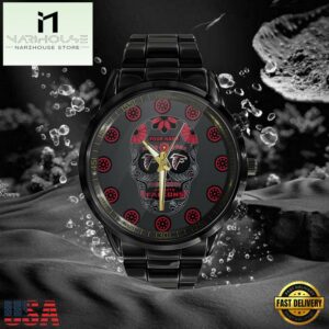 Custom Name Atlanta Falcons NFL Men Black Stainless Steel Watch Gift For Fans