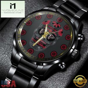 Custom Name Atlanta Falcons NFL Men Black Stainless Steel Watch Gift For Fans