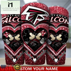 Custom Name Atlanta Falcons NFL Mickey Minnie Couple Valentine Day Tumbler
