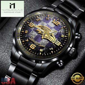 Custom Name Baltimore Ravens NFL 3D Men Black Stainless Steel Watch Gift For Fans