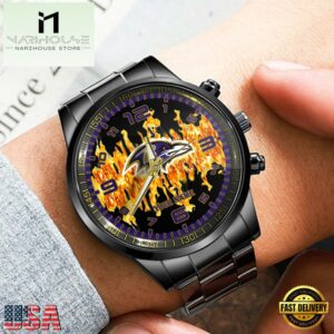 Custom Name Baltimore Ravens NFL 3D Men Black Stainless Steel Watch Gift For Fans