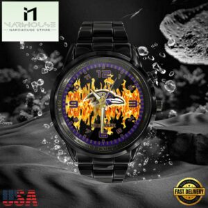 Custom Name Baltimore Ravens NFL 3D Men Black Stainless Steel Watch Gift For Fans