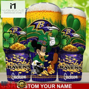 Custom Name Baltimore Ravens NFL Irish Mickey Patrick Day Tumbler