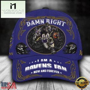Custom Name Baltimore Ravens NFL Mascot Damn Right Football Team Baseball Cap