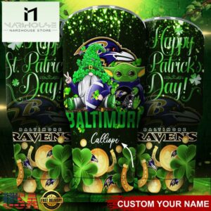 Custom Name Baltimore Ravens NFL Shamrock Happy Patrick Day Tumbler