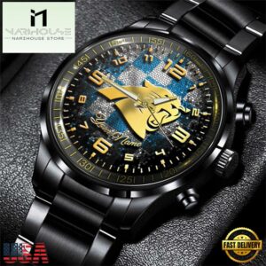 Custom Name Carolina Panthers NFL 3D Men Black Stainless Steel Watch Gift For Fans