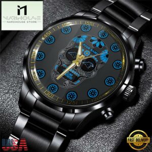 Custom Name Carolina Panthers NFL Men Black Stainless Steel Watch Gift For Fans
