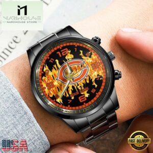 Custom Name Chicago Bears NFL 3D Men Black Stainless Steel Watch Gift For Fans