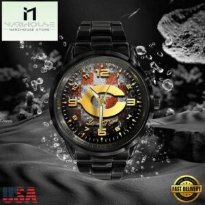 Custom Name Chicago Bears NFL 3D Men Black Stainless Steel Watch Gift For Fans