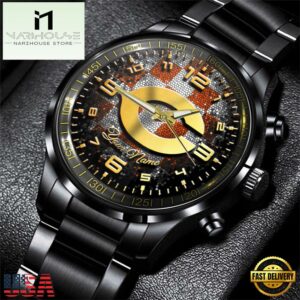 Custom Name Chicago Bears NFL 3D Men Black Stainless Steel Watch Gift For Fans