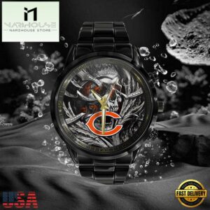 Custom Name Chicago Bears NFL Men Black Stainless Steel Watch Gift For Fans