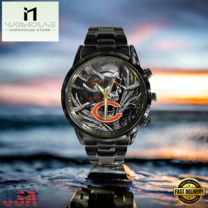 NFL Custom Name Chicago Bears Men Black Stainless Steel Watch 5 Custom Name Chicago Bears NFL Men Black Stainless Steel Watch Gift For Fans